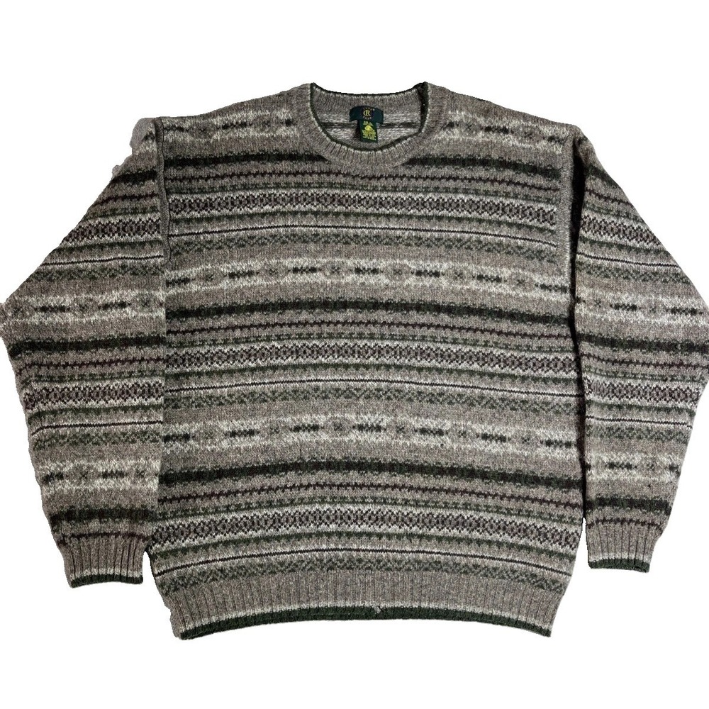 VTG Club Room Mens Brown 100% Shetland Wool Crewneck Sweater Large Knit